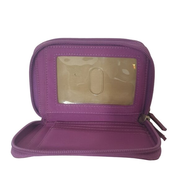 DKNY Womens Wallet Purple Double Zip-Around Compact ID Window Cards Coins - Picture 3 of 5